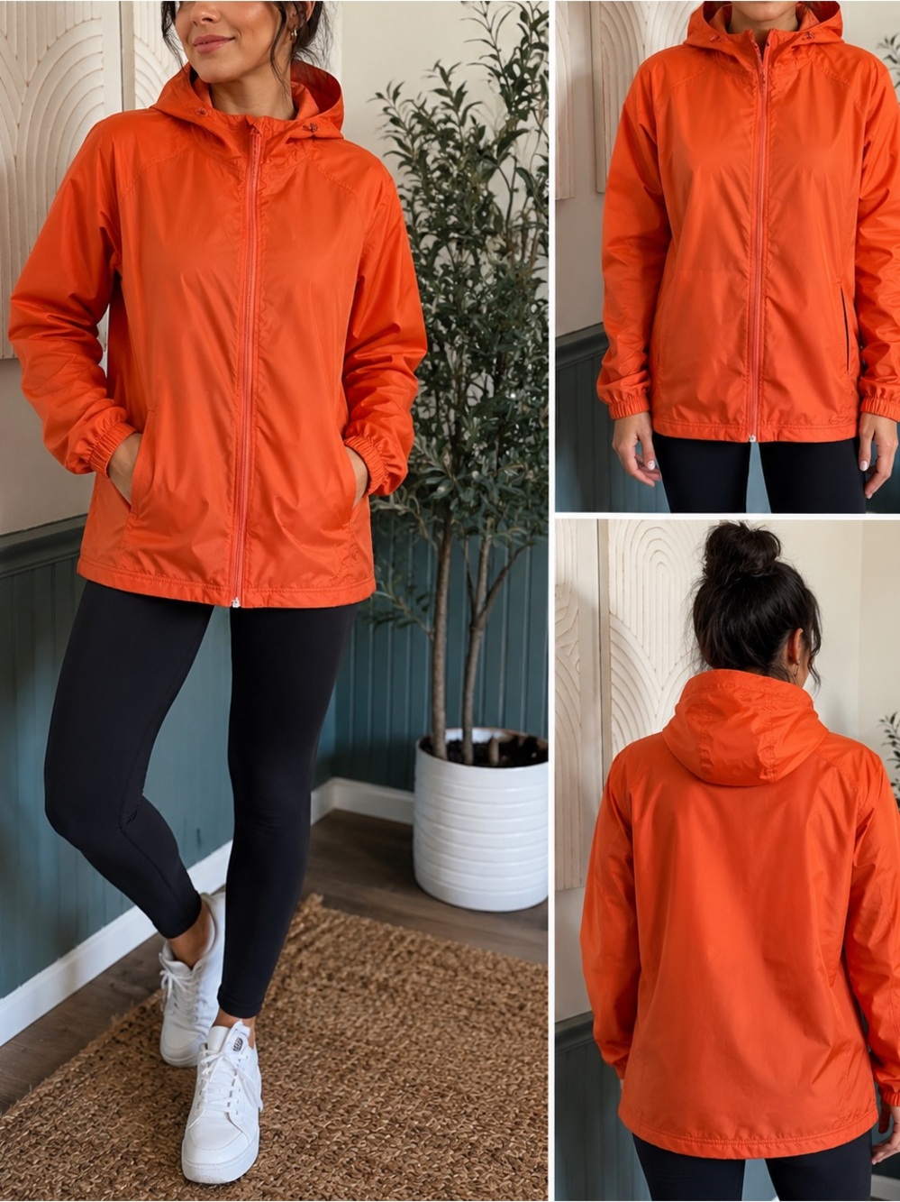 LL Bean Women’s Hunter Orange Rain Jacket XL Regular Hooded Full Zip